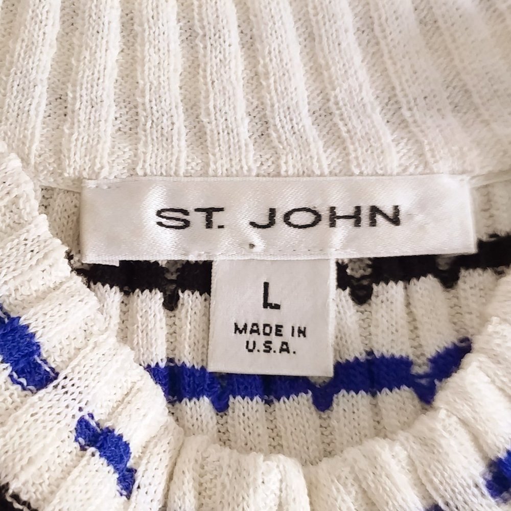 Vintage 90's St. John Mock Neck Top Size Large Ribbed Knit Woven Pattern - Picture 12 of 12